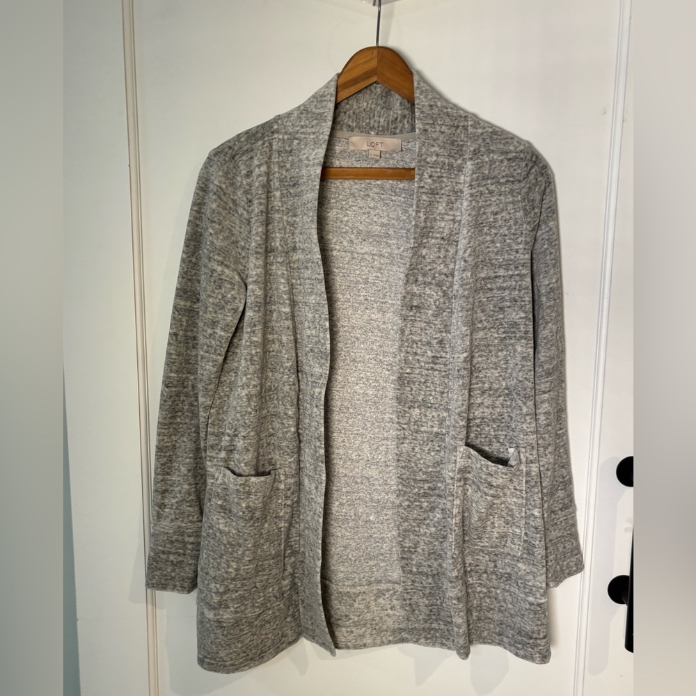 Ann Taylor’s LOFT soft grey open front cardigan.  Size smalll